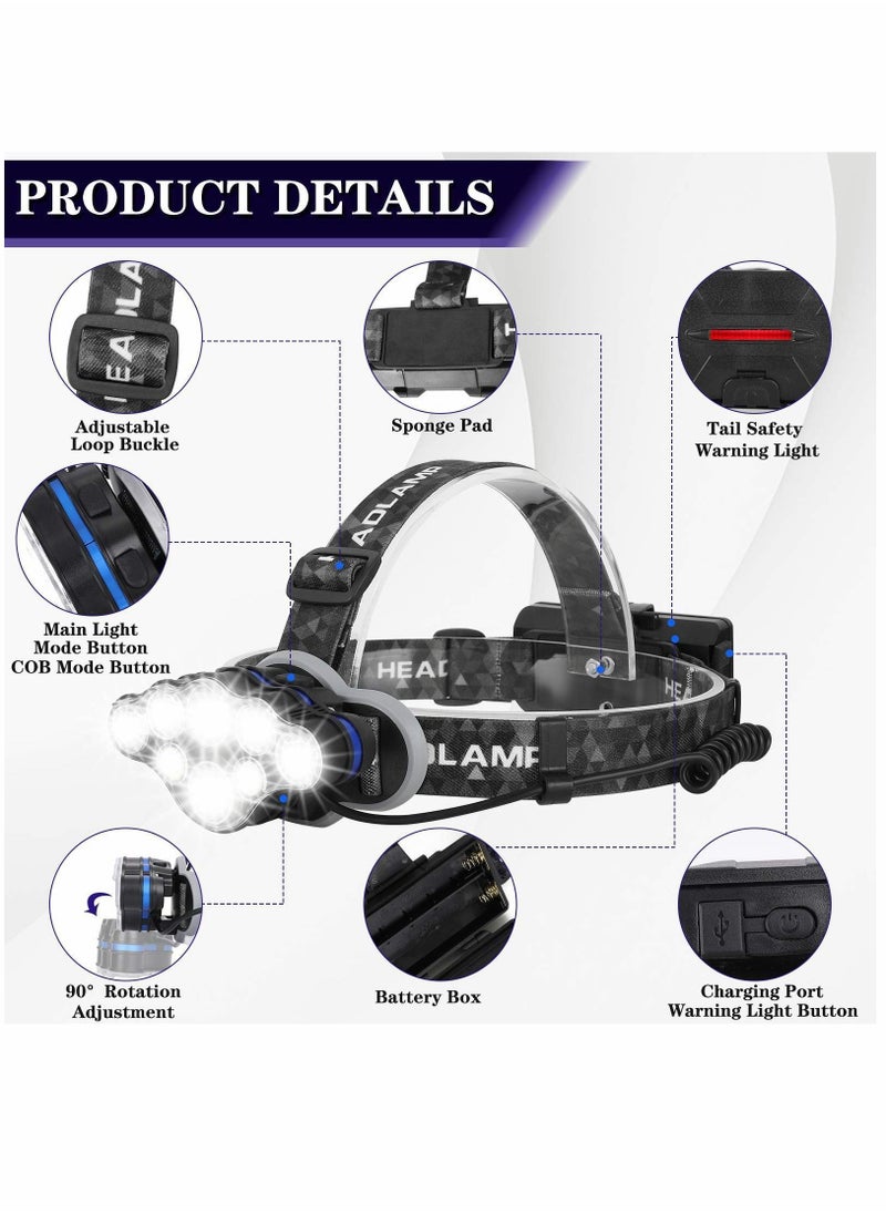 Generic Head Torch, Super Bright Headlight, 18000 Lumens 8 LED Modes Headlamp, Rechargeable Waterproof with Red Flash Light for Camping, Fishing, Running  - Image 3