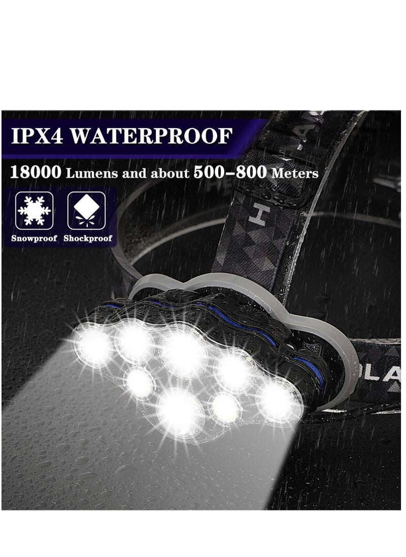 Generic Head Torch, Super Bright Headlight, 18000 Lumens 8 LED Modes Headlamp, Rechargeable Waterproof with Red Flash Light for Camping, Fishing, Running  - Image 4