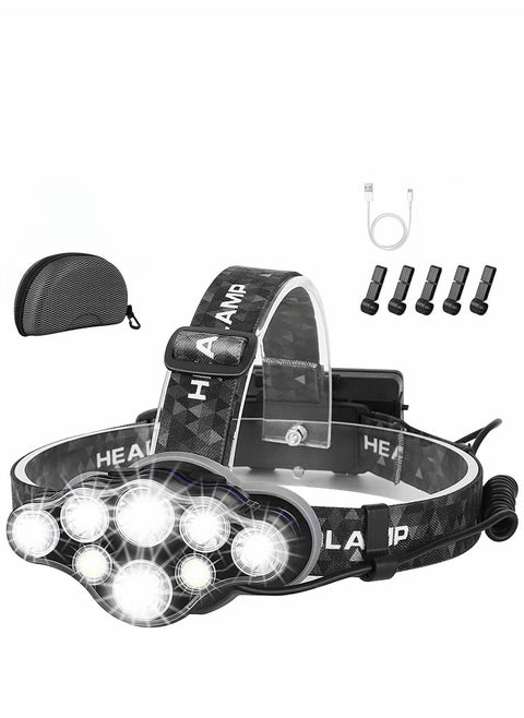Head Torch, Super Bright Headlight, 18000 Lumens 8 LED Modes Headlamp, Rechargeable Waterproof with Red Flash Light for Camping, Fishing, Running
