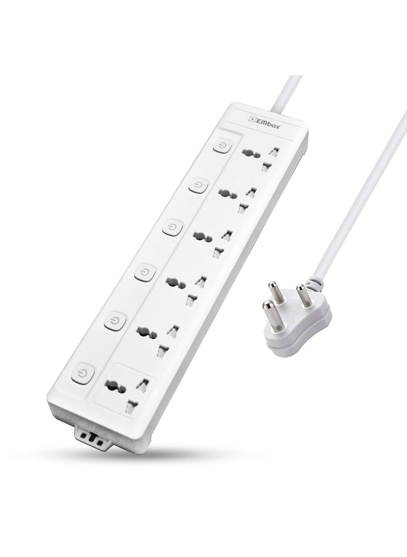 EMBOX EMBOX 10A Extension Board with Individual SwitchMulti Plug Socket with 6 SocketsPower Strip Extension with Safety Shutter and Indicator5 Meter Extension Cord2500W 6 Socket 5 Meter Cable  - Image 1