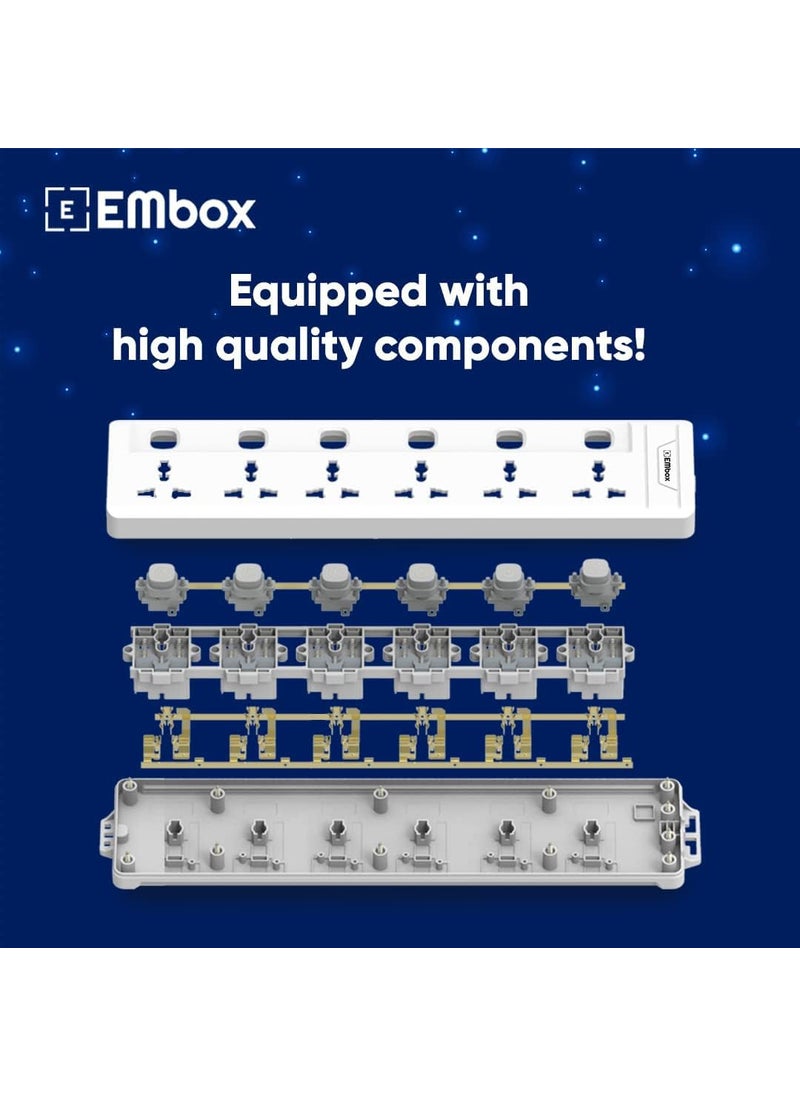 EMBOX EMBOX 10A Extension Board with Individual SwitchMulti Plug Socket with 6 SocketsPower Strip Extension with Safety Shutter and Indicator5 Meter Extension Cord2500W 6 Socket 5 Meter Cable  - Image 5