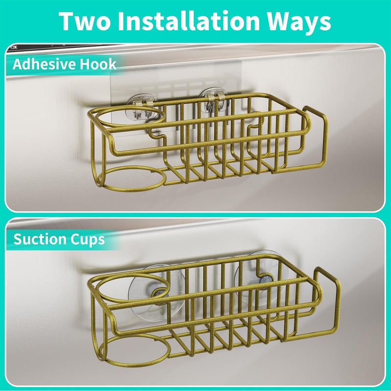 HapiRm Sponge Holder for Kitchen Sink, No Drill Sink Caddy Kitchen Sink Organizer, Rustproof Sink Sponge Holder- Gold(8.65 * 3.54 * 2.36in) - Image 2
