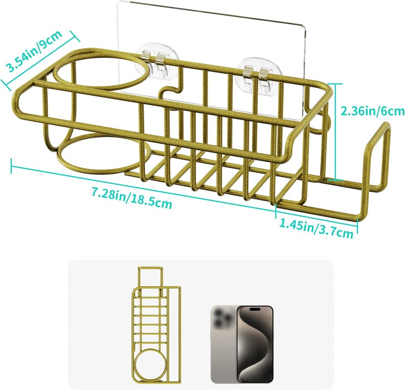 HapiRm Sponge Holder for Kitchen Sink, No Drill Sink Caddy Kitchen Sink Organizer, Rustproof Sink Sponge Holder- Gold(8.65 * 3.54 * 2.36in) - Image 4