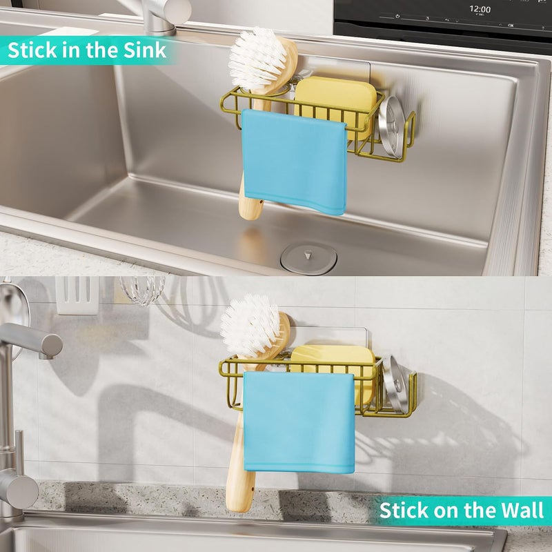HapiRm Sponge Holder for Kitchen Sink, No Drill Sink Caddy Kitchen Sink Organizer, Rustproof Sink Sponge Holder- Gold(8.65 * 3.54 * 2.36in) - Image 5