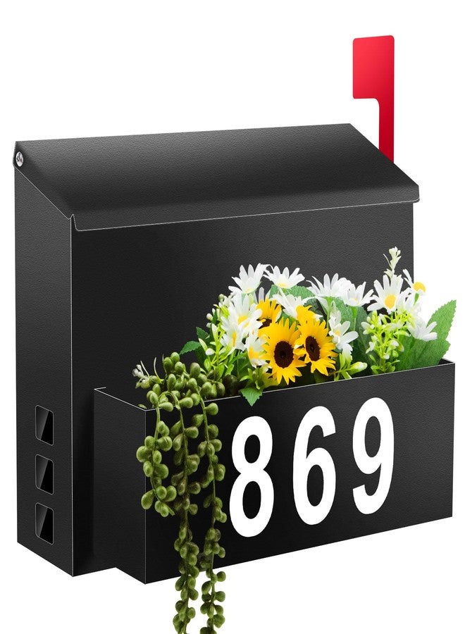 Pyoimmne Wall-Mount Mailbox with Flag, Large Capacity Mailboxes for Outside House with Planter & 3 Sets of 0-9 Mailbox Number Stickers, Galvanized Steel Rust-Proof Post Box Metal Mail Box, 13.8"W*9.8"H*3.9"D - Image 1