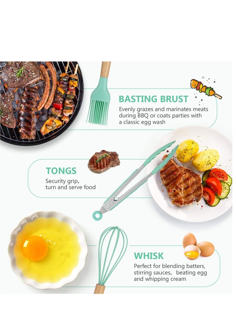 توشيونيكس 12 قطعة سيليكون الطبخ أواني المطبخ مجموعة مقاومة للحرارة غير سامة خالية من BPA مقابض خشبية أدوات مجموعة أدوات لأدوات الطهي غير لاصقة - Image 4