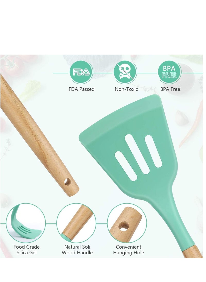 توشيونيكس 12 قطعة سيليكون الطبخ أواني المطبخ مجموعة مقاومة للحرارة غير سامة خالية من BPA مقابض خشبية أدوات مجموعة أدوات لأدوات الطهي غير لاصقة - Image 3