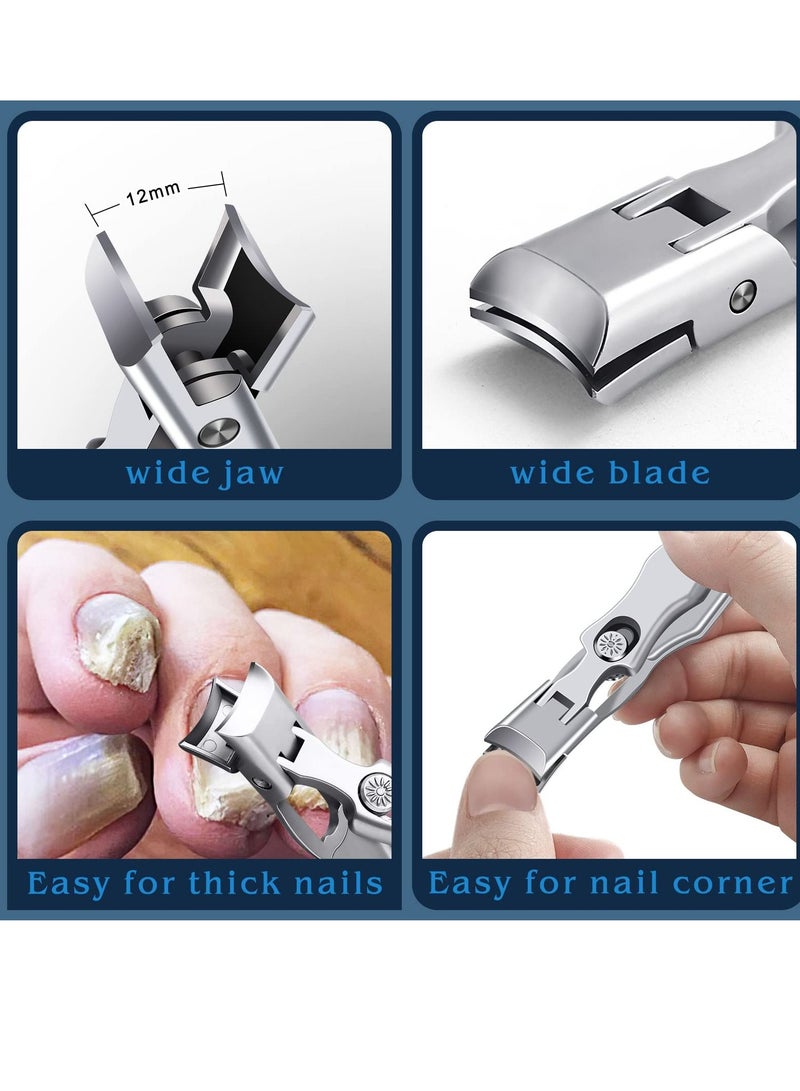 SYOSI Nail Clippers for Men Thick Nails Professional Extra Large Heavy Duty Toe Nail Clippers for Seniors, Stainless Steel Wide Jaw Opening No Splash Fingernail Cutters Long Handle with Catcher File - Image 3