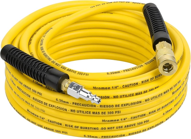 Hromee Air Compressor Hose 1/4 Inch x 50 Feet Hybrid Hose with Fittings, 1/4" Industrial Quick Coupler and Plug Kit - Image 1