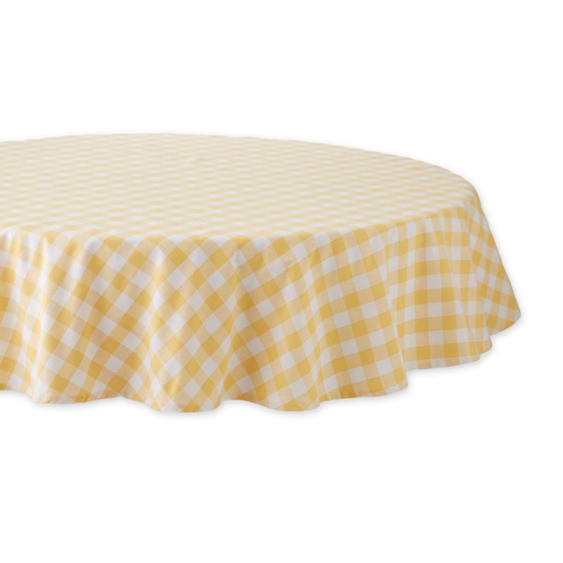 DII Checkered Tabletop Collection 100 Cotton Machine Washable Tablecloth 70 Round Yellow