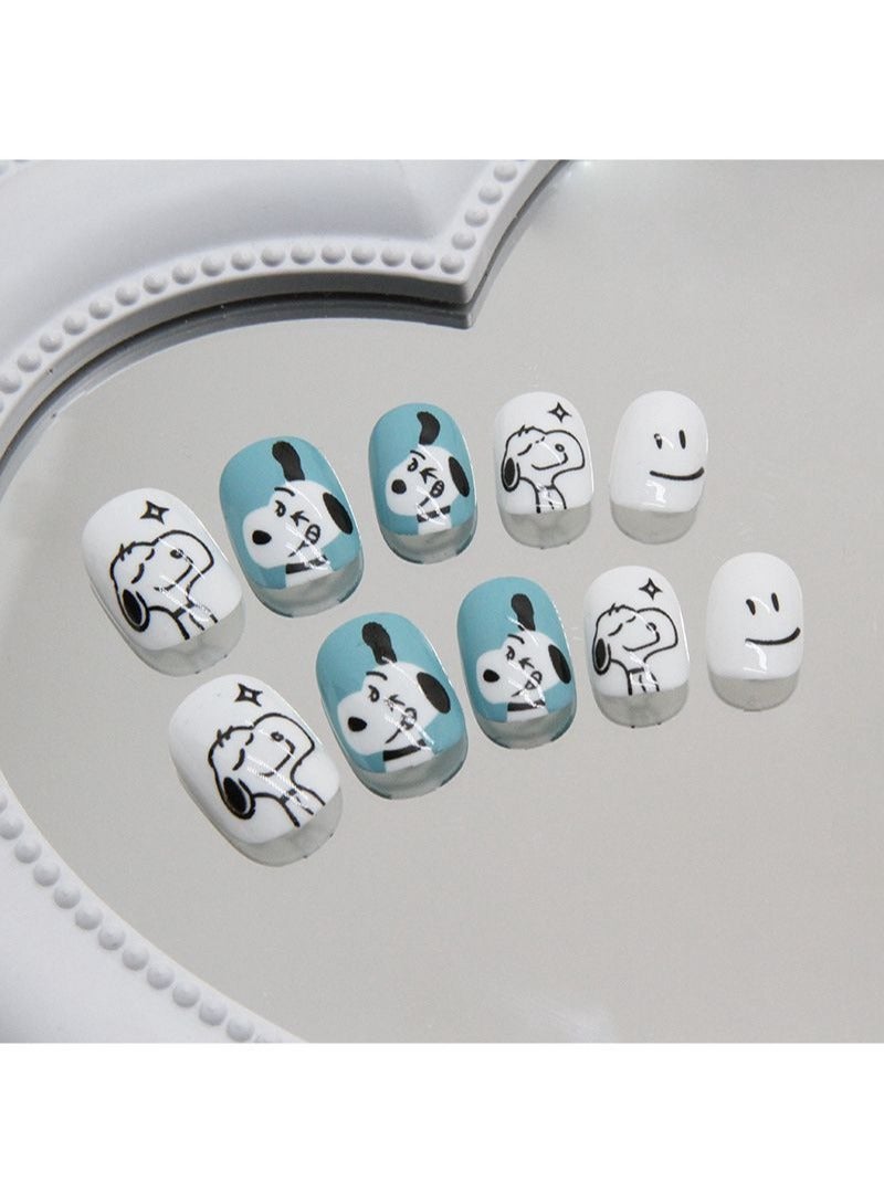 SCHAVO Cute Cartoon Puppy 24Pcs Short Fake Nails - Image 1