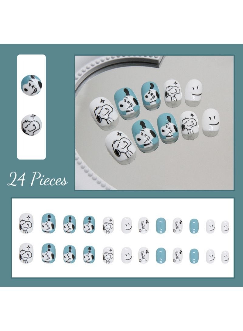 SCHAVO Cute Cartoon Puppy 24Pcs Short Fake Nails - Image 2
