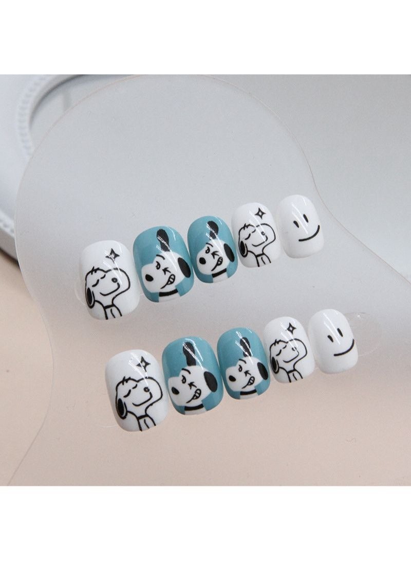 SCHAVO Cute Cartoon Puppy 24Pcs Short Fake Nails - Image 3