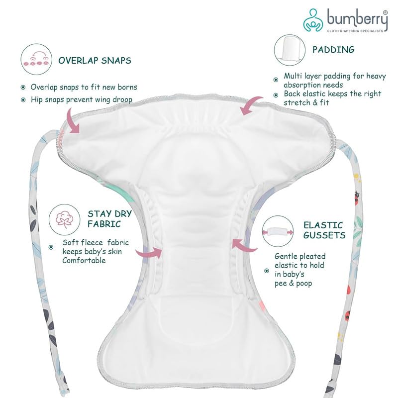 Bumberry New & Improved Smart Nappy For New Born Baby (LXL |10-18 months) | Holds Upto 3 Pees With Extra Absorbtion & 100% Leak Protection All in One Cloth Diaper For Just Borns - 5 Pcs - Kit 1 - Image 5