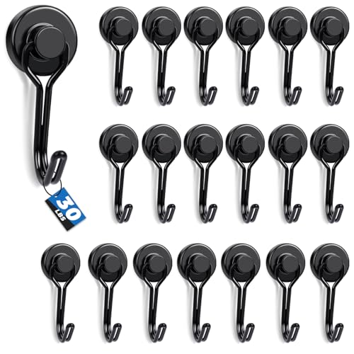 E BAVITE Swivel Swing Magnetic Hooks,30LB（20pack） Black Refrigerator Magnet Hook,Strong Neodymium Magnets Perfect for Refrigerator and Other Surfaces, 60mm(2.36In) in Length - Image 1