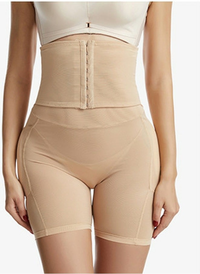 Loquat Womens Body Shaper Tummy Control Buckled Underwear Boxer Briefs Solid Color Slim High Waist Sponge Pad Hip Lift Shapewear Safety Underpants Beige  - Image 1