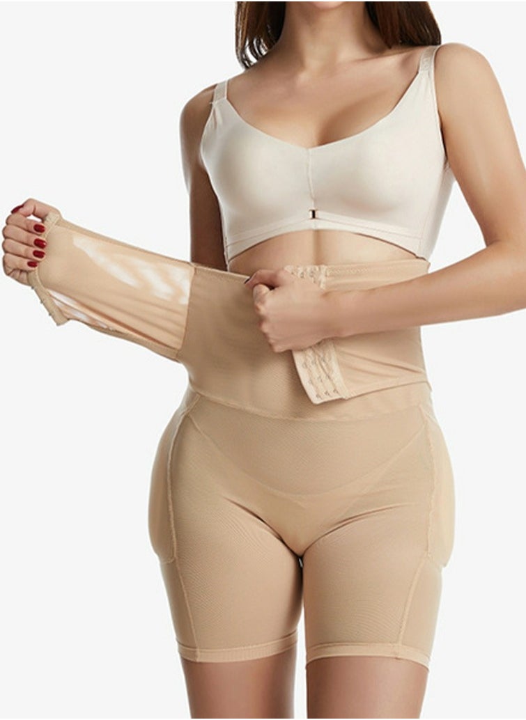 Loquat Womens Body Shaper Tummy Control Buckled Underwear Boxer Briefs Solid Color Slim High Waist Sponge Pad Hip Lift Shapewear Safety Underpants Beige  - Image 2