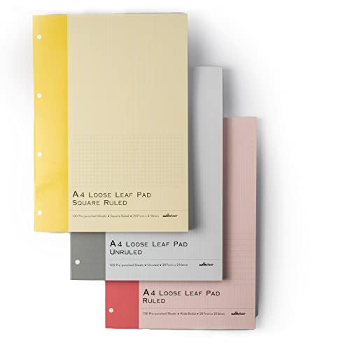 Mahavir Square ruled, Unruled & Ruled Loose Leaf Report Pads | A4 Size | Pre Punched for Easy Filing | Tear Off Sheets | Pack of 3-100 sheets each - Image 1