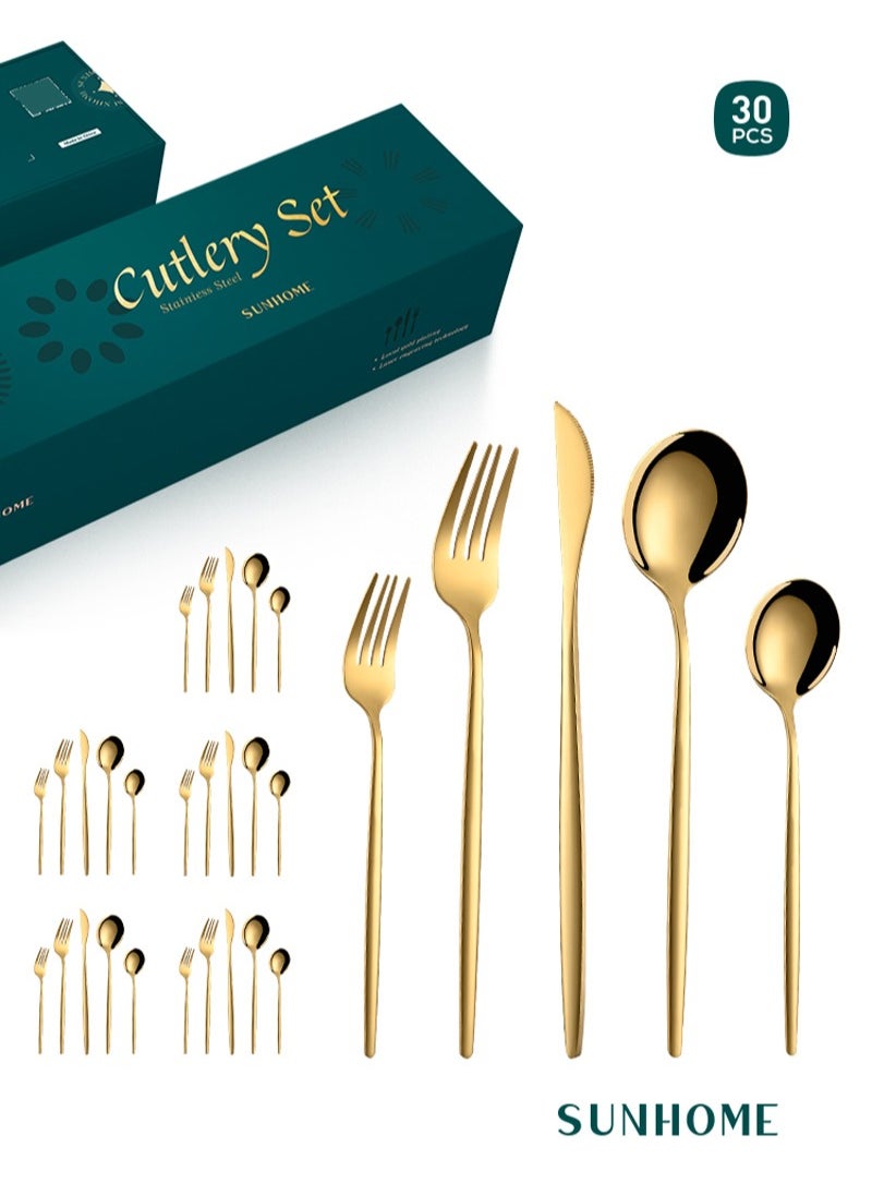 Sunhome SUNHOME 30-Piece Stainless Steel Cutlery Set Kitchen Utensil Set Western Tableware Suitable For Home Kitchen Restaurant Hotel Party Dining Picnic Dining Exquisite Packaging Gift Gold  - Image 1