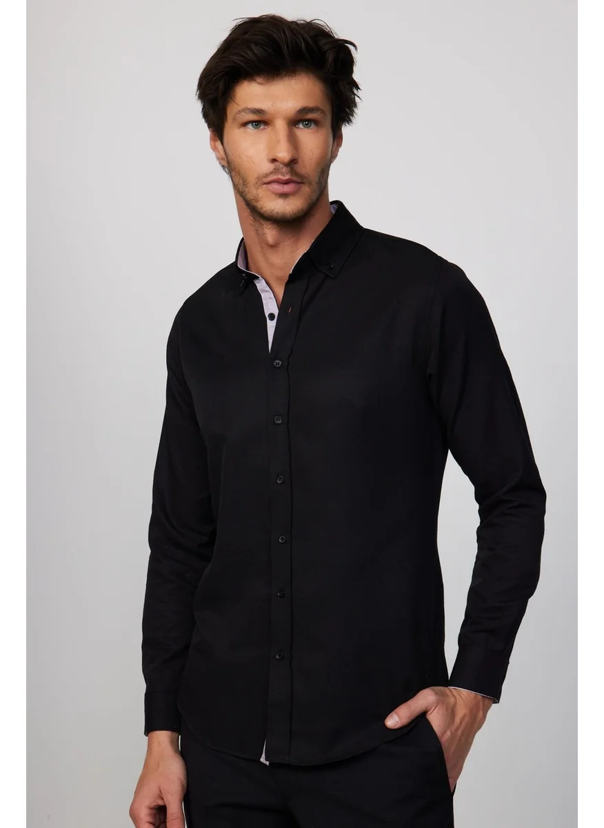 تودورس Slim Fit Button Collar Cotton Easy Iron Plain Men's Shirt