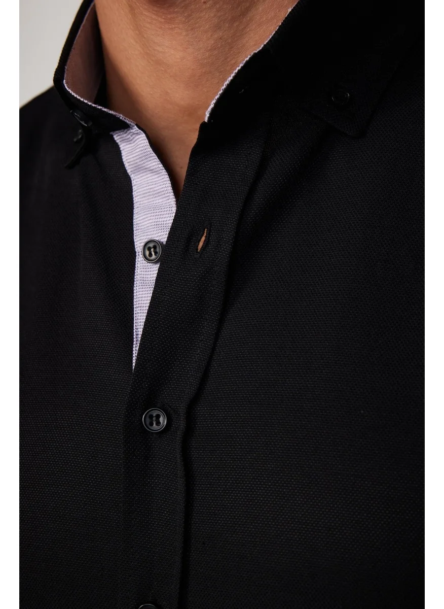 تودورس Slim Fit Button Collar Cotton Easy Iron Plain Men's Shirt