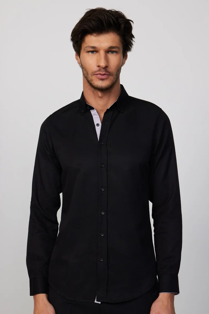 تودورس Slim Fit Button Collar Cotton Easy Iron Plain Men's Shirt
