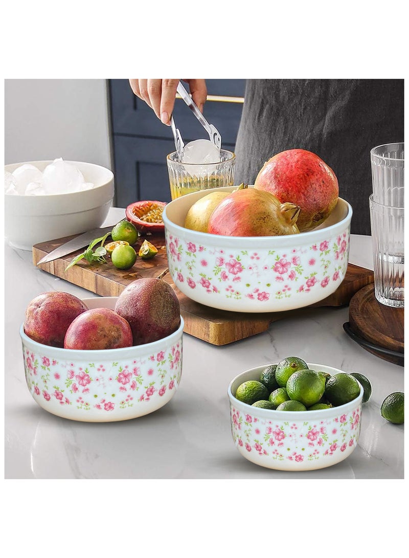 Ceramic 3-Piece Bowl Set with Airtight Lids – Floral Design No. 4 – Prep, Store, and Serve – Ideal for Soups, Salads, Fruits, and More - Image 3