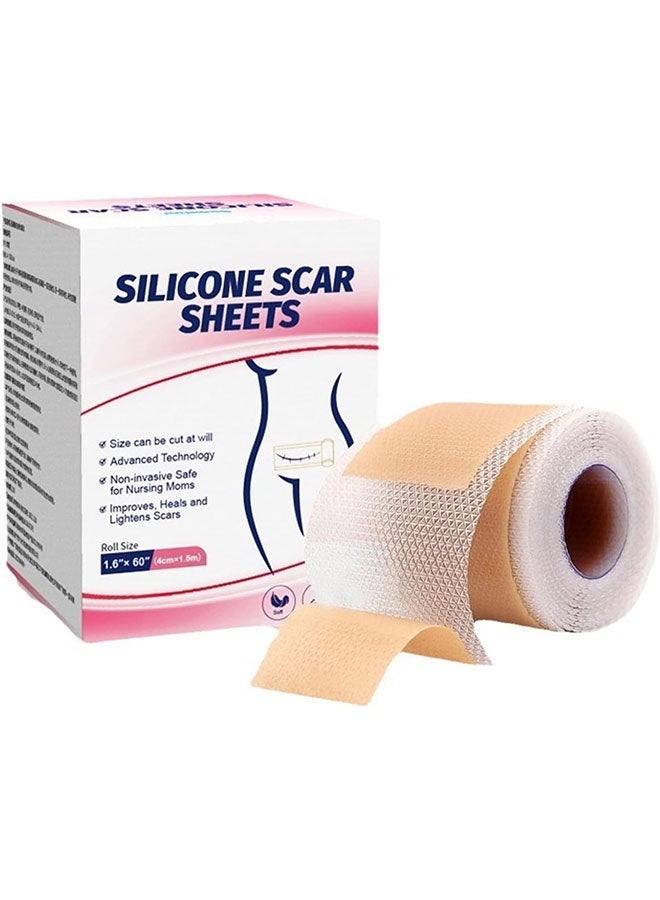 شرائح سيليكون للندبات (1.6 بوصة × 120 بوصة)، لفة شريط طبي ناعم للولادة القيصرية والجراحة والحروق والجُدْرَة وحب الشباب 4 سم × 1.5 متر - Image 2