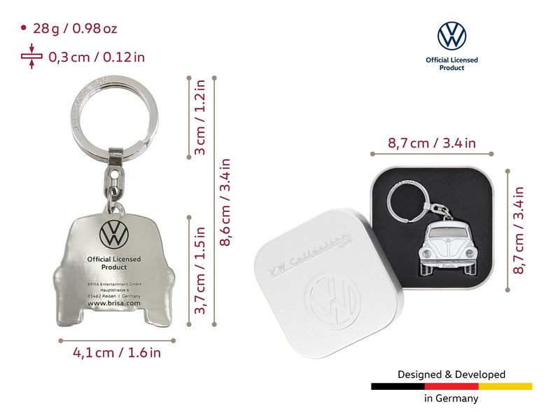 BRISA VW Collection - Volkswagen Enamel Metal Keyring Keychain Accessory Keyholder in Beetle Bug Design (White) - Image 3