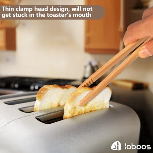 laboos Magnetic Classic Bamboo Toast Tongs - Wood Cooking Tong,Ideal for Toaster,Fruits, Bread & Pickles, Kitchen Utensil for Cheese Bacon Muffin,Small Mini Tongs For Cooking - 8" Long | Set of 2 - Image 2