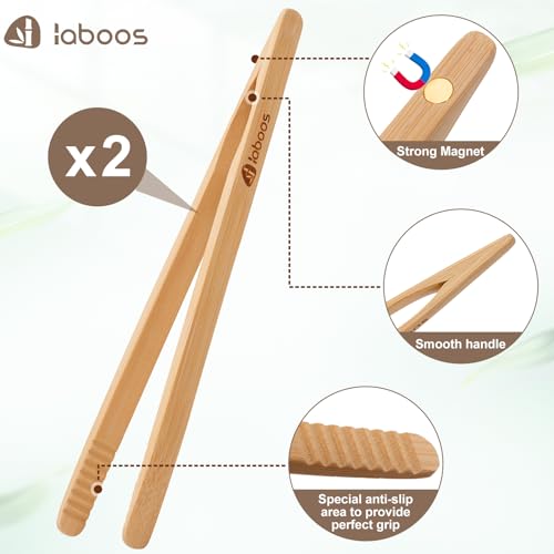 laboos Magnetic Classic Bamboo Toast Tongs - Wood Cooking Tong,Ideal for Toaster,Fruits, Bread & Pickles, Kitchen Utensil for Cheese Bacon Muffin,Small Mini Tongs For Cooking - 8" Long | Set of 2 - Image 4