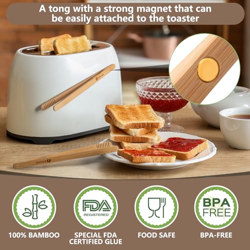 laboos Magnetic Classic Bamboo Toast Tongs - Wood Cooking Tong,Ideal for Toaster,Fruits, Bread & Pickles, Kitchen Utensil for Cheese Bacon Muffin,Small Mini Tongs For Cooking - 8" Long | Set of 2 - Image 3