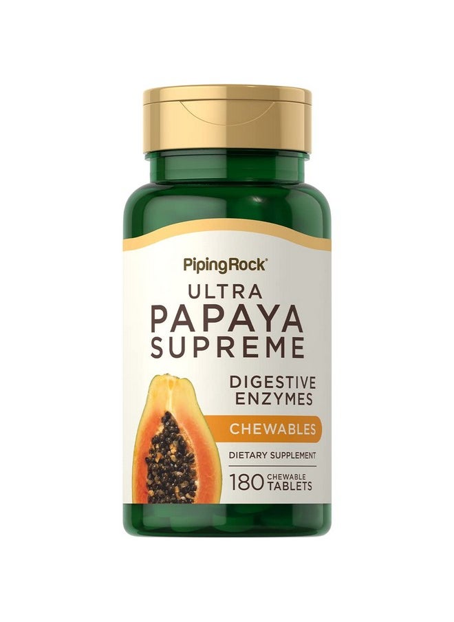 Piping Rock Papaya Enzymes Chewable ; 180 Tablets ; Vegetarian Digestion Formula ; Nongmo Gluten Free Supplement ; Tropical Flavored  - Image 1