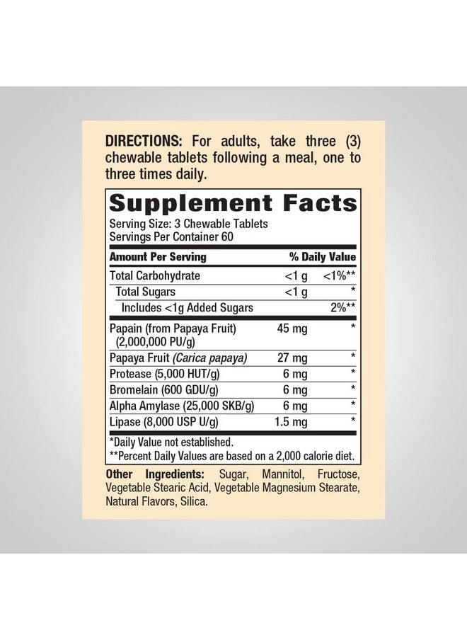 Piping Rock Papaya Enzymes Chewable ; 180 Tablets ; Vegetarian Digestion Formula ; Nongmo Gluten Free Supplement ; Tropical Flavored  - Image 3