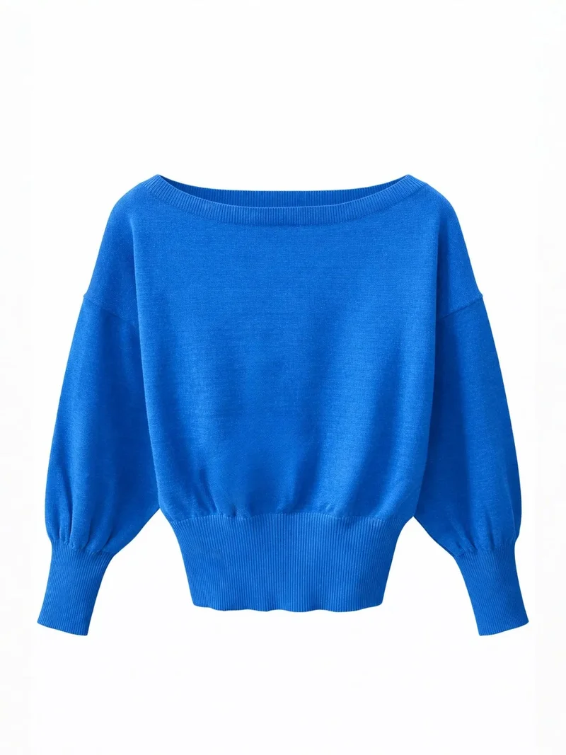 MixRay Boat Neck Balloon Sleeve Relaxed Fit Knit Sweater