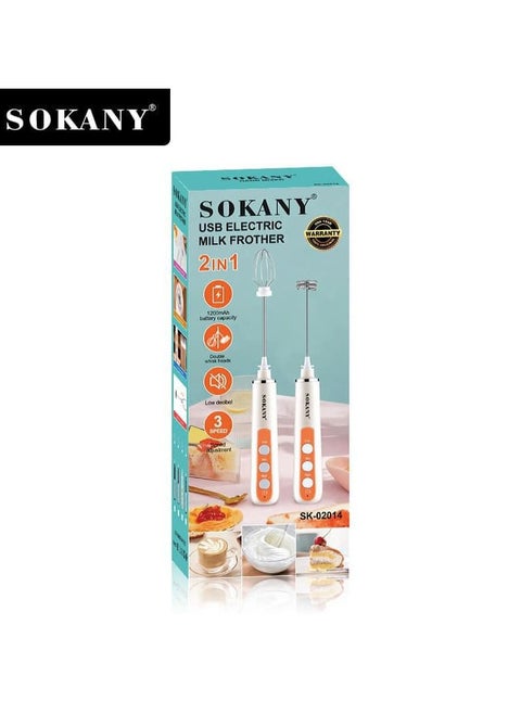 SOKANY Handheld Nescafe Egg Milk Frother with 2 Heads, Coffee Whisk Foamer Mixer with 3 Speeds USB Rechargeable, Mini Portable Electric Kitchen Mixer Hand Whisk for Cappuccino Eggs - S K 02014
