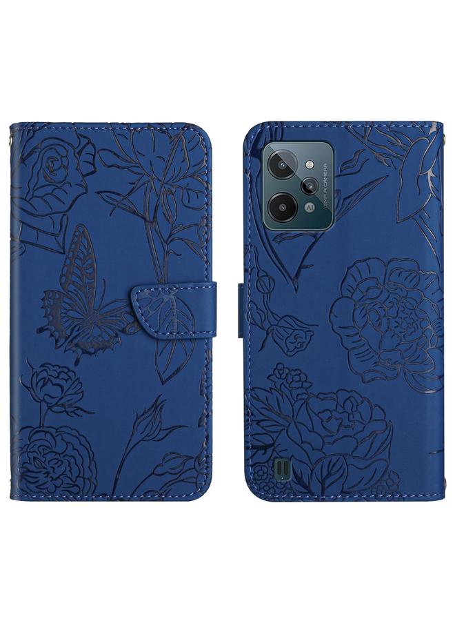 اس-توب جراب لهاتف OPPO Realme C31، جراب هاتف من الجلد المنقوش بنقشة زهور الفاوانيا والفراشات - Image 1