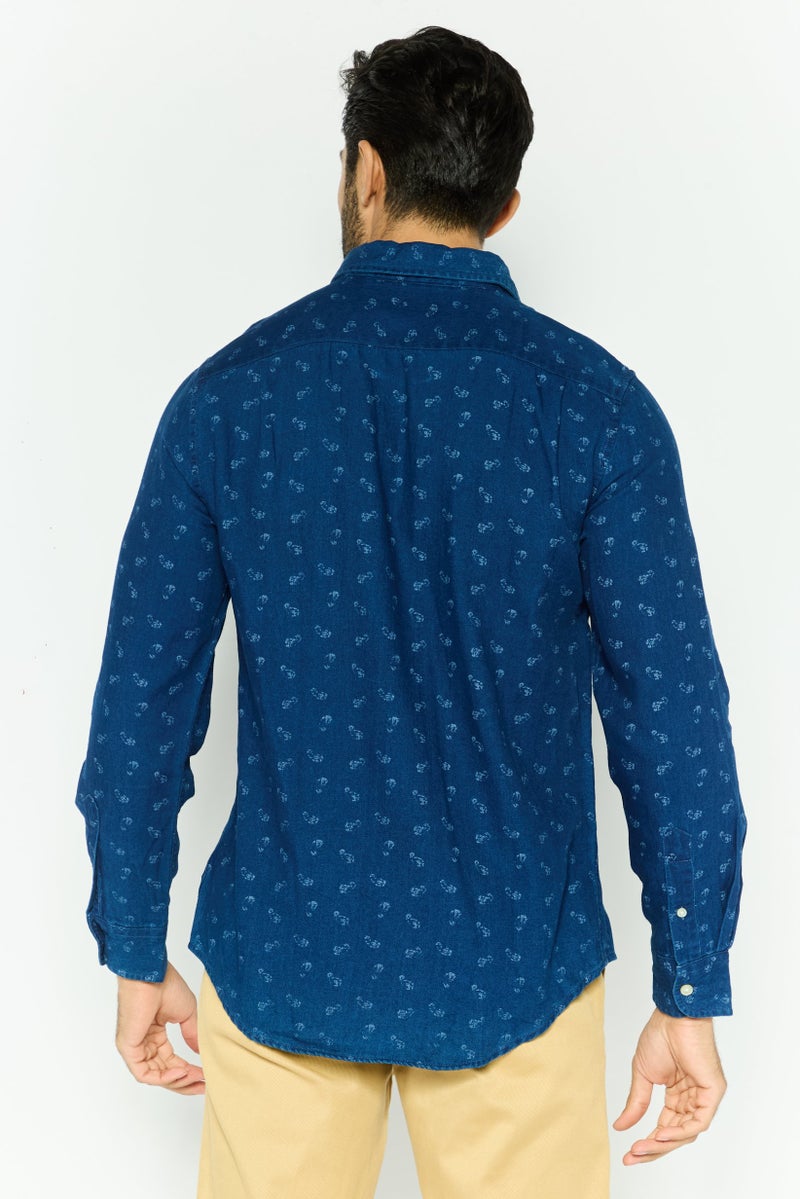 Chaps Men Regular Fit Long Sleeve All Over Printed Casual Shirt, Navy - Image 3