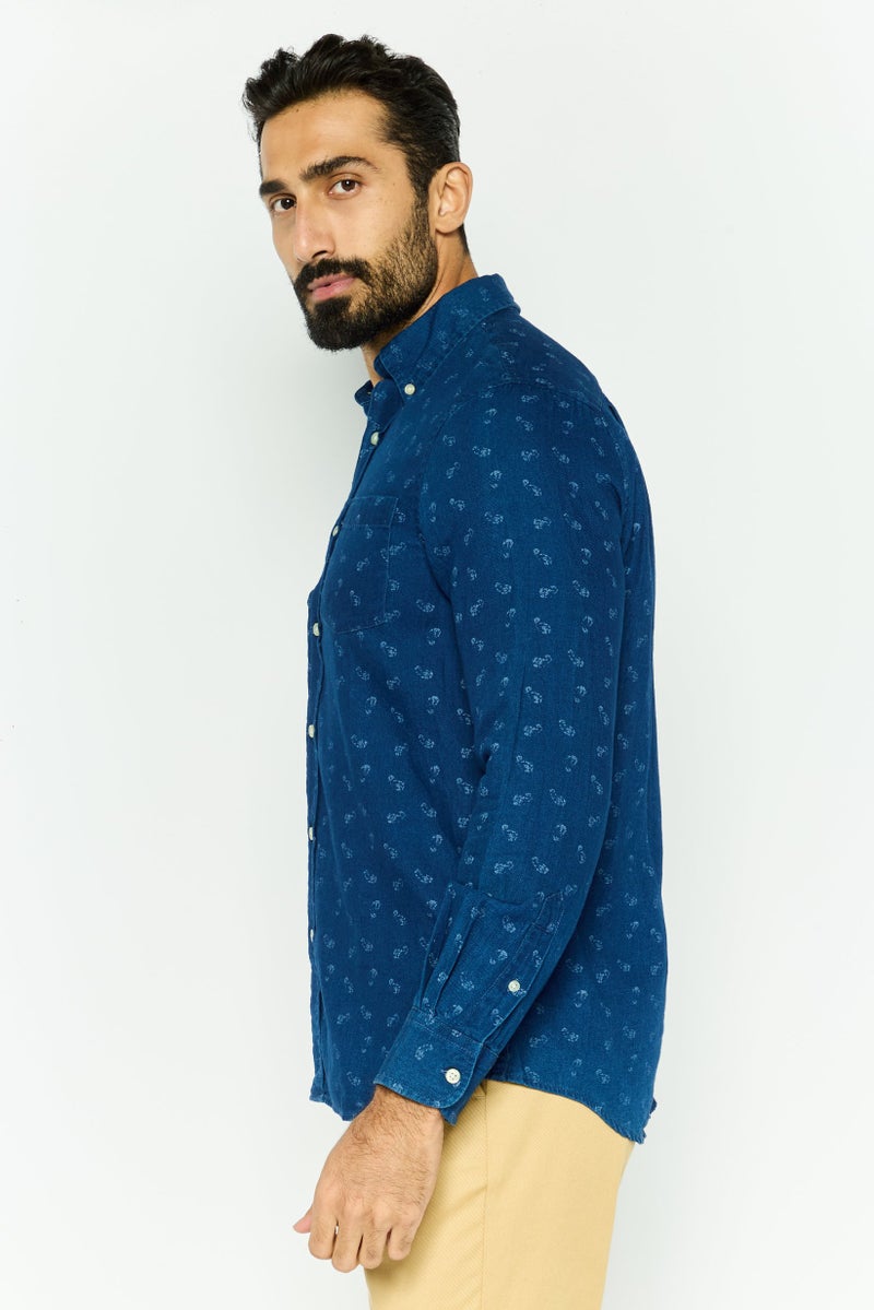 Chaps Men Regular Fit Long Sleeve All Over Printed Casual Shirt, Navy - Image 4
