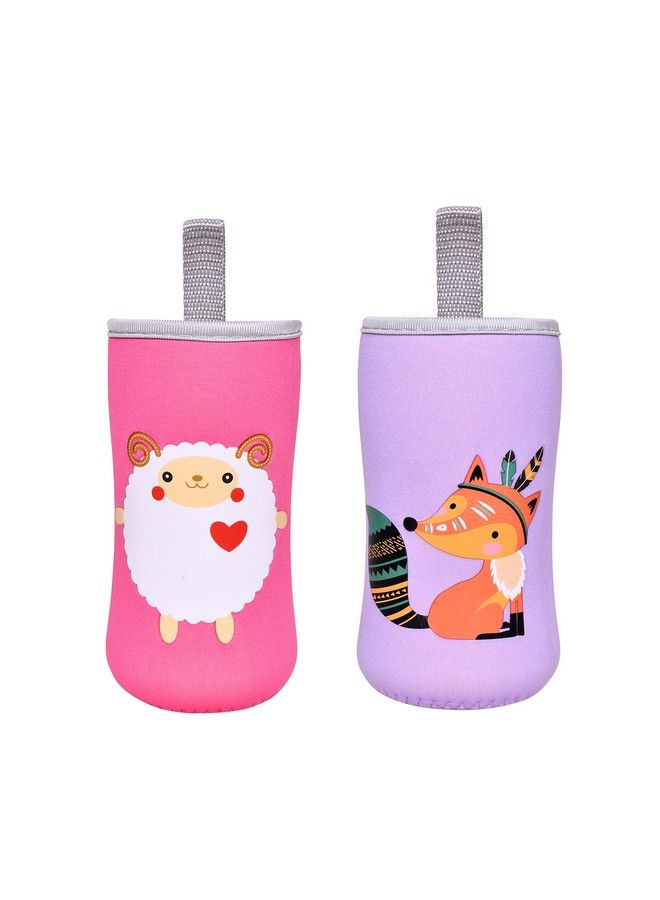 The Little Lookers Cute Animated Patterned Soft Stretchable Baby Feeding Bottle Cover With Easy To Hold Strap For 120Ml 150Ml 240Ml (Sheep & Zebra Pack Of 2)