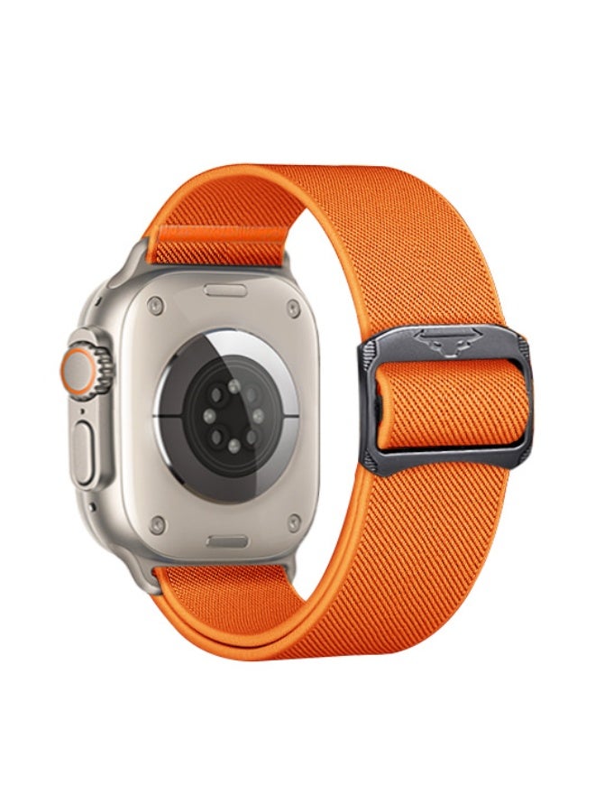 حزام ساعة مرن مضفر من النايلون الناعم - حزام ساعة Apple باللون البرتقالي لساعة Apple Ultra 2، سلسلة 11/10/9/8/7/6/5/4/3 (42/44/45/46/49 مم) - Image 1