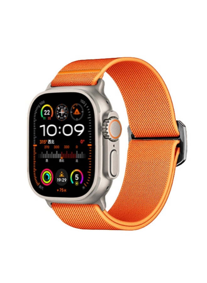 حزام ساعة مرن مضفر من النايلون الناعم - حزام ساعة Apple باللون البرتقالي لساعة Apple Ultra 2، سلسلة 11/10/9/8/7/6/5/4/3 (42/44/45/46/49 مم) - Image 2