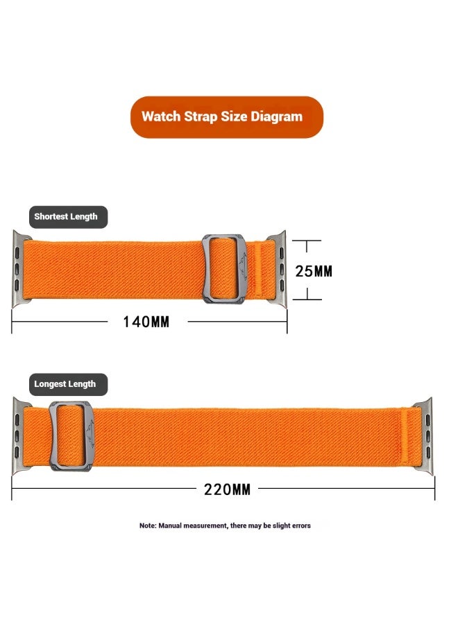 حزام ساعة مرن مضفر من النايلون الناعم - حزام ساعة Apple باللون البرتقالي لساعة Apple Ultra 2، سلسلة 11/10/9/8/7/6/5/4/3 (42/44/45/46/49 مم) - Image 5