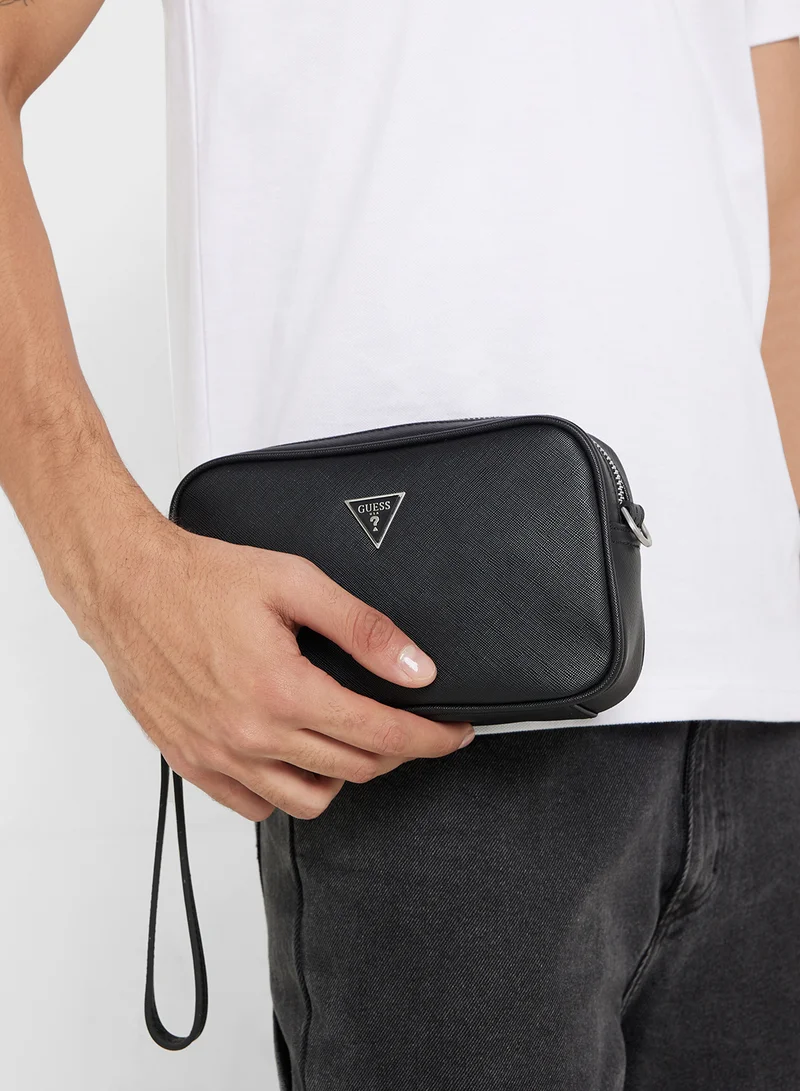 جس Logo Detail Zip Over Toiletry Bags