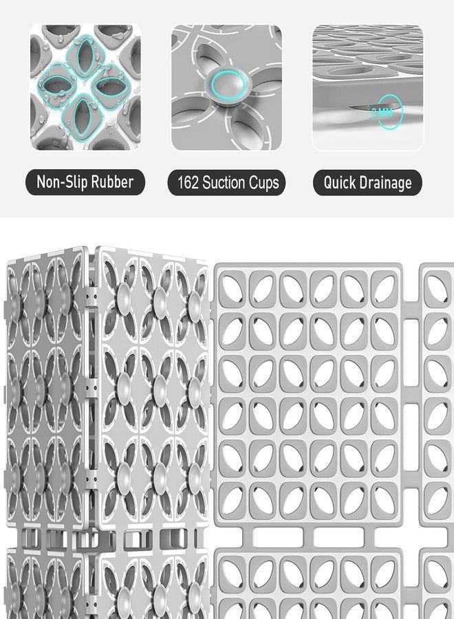 JUGTE Non-Slip Foldable Shower Mat for Bathroom & Bathtub Anti-Skid Mat with Strong Suction Cups, Drainage Holes & Foot Massage Surface Exfoliating Textured Bath Mat for Adults (Grey 40X80) - Image 4