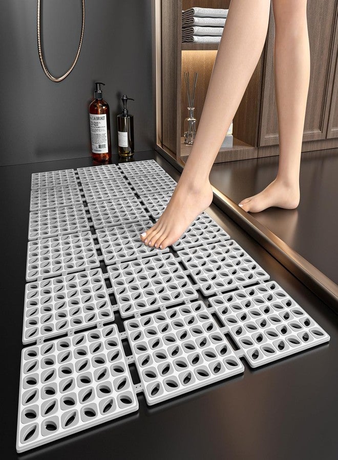 JUGTE Non-Slip Foldable Shower Mat for Bathroom & Bathtub Anti-Skid Mat with Strong Suction Cups, Drainage Holes & Foot Massage Surface Exfoliating Textured Bath Mat for Adults (Grey 40X80) - Image 1