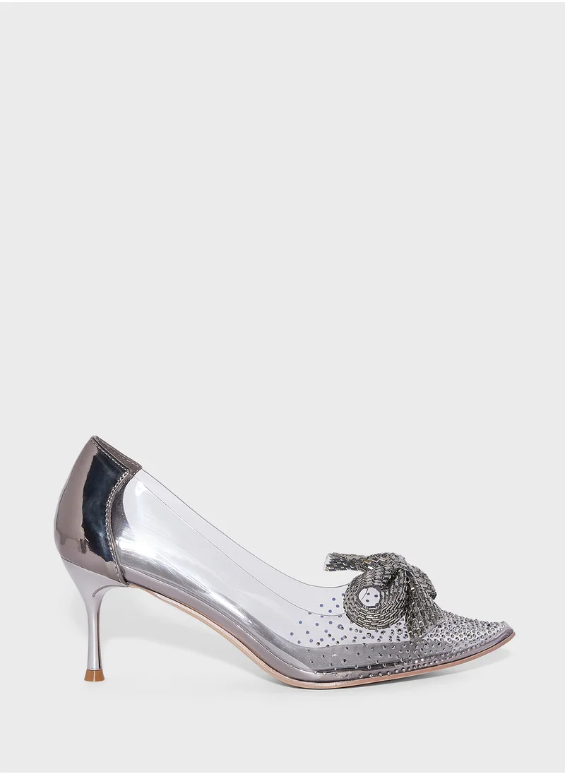 ELLA Diamante Bow Clear Pointy Pump