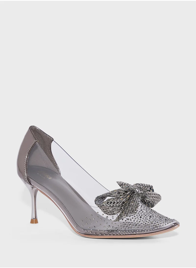 ELLA Diamante Bow Clear Pointy Pump