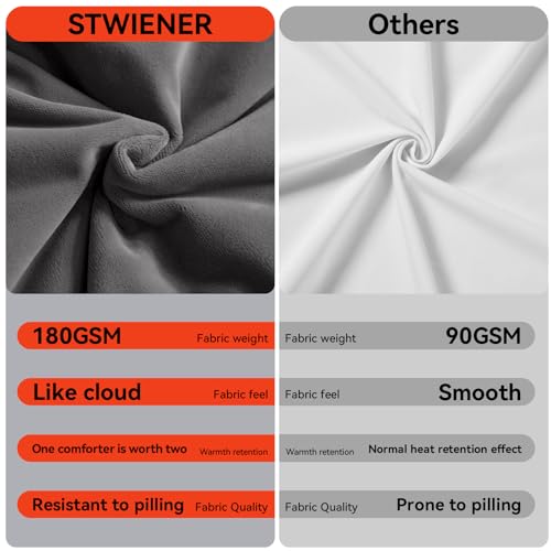 STWIENER Super King Comforter Duvet Insert 120"x98" - Marshmallow Comforter, Plush Fluffy Heavy Winter Flannel, Extra Large Breathable Microfiber with 8 Corner Tabs, All Seasons Warm Bedding (Grey) - Image 4
