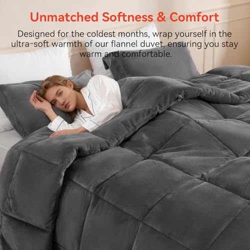 STWIENER Super King Comforter Duvet Insert 120"x98" - Marshmallow Comforter, Plush Fluffy Heavy Winter Flannel, Extra Large Breathable Microfiber with 8 Corner Tabs, All Seasons Warm Bedding (Grey) - Image 3